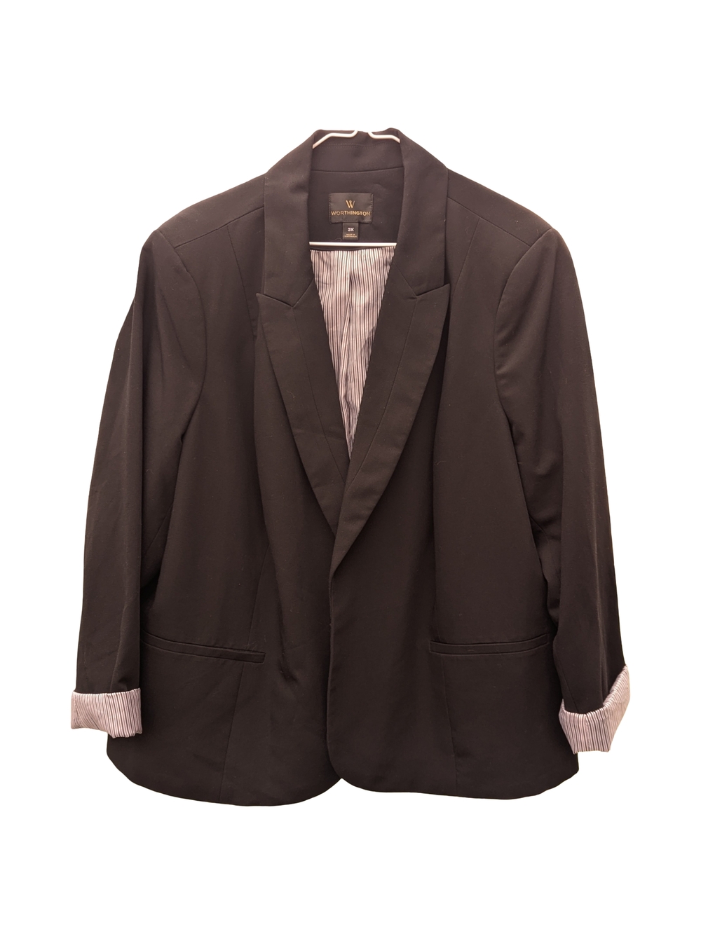 Worthington Black Womens Blazer with Striped Lining Woman's Plus Size 3X